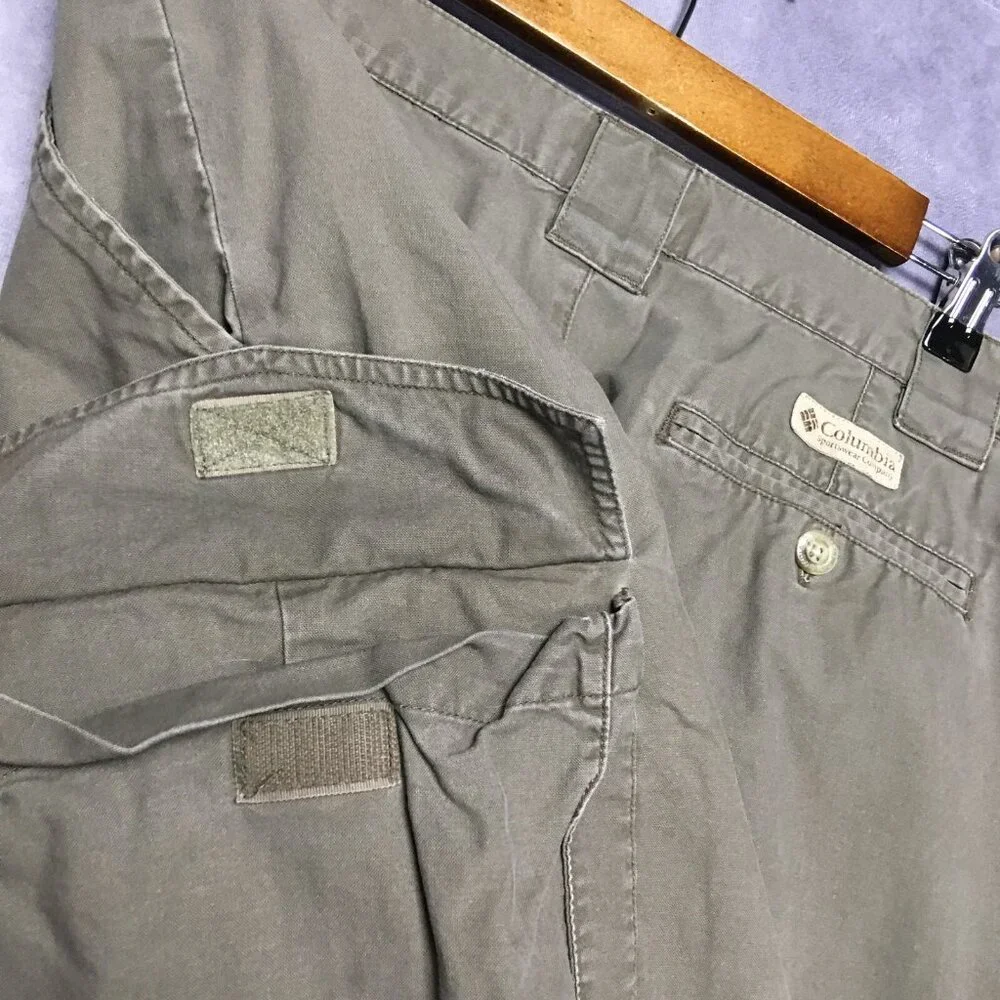 Columbia Mens Cargo Shorts size 34‎ Green Pleated Cotton Trail Summer